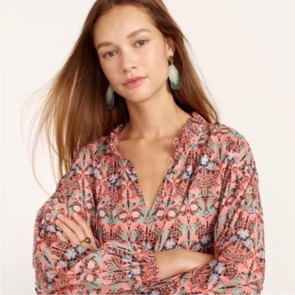 J. Crew Pink Floral Printed Peasant Blouse - Picture 2 of 16